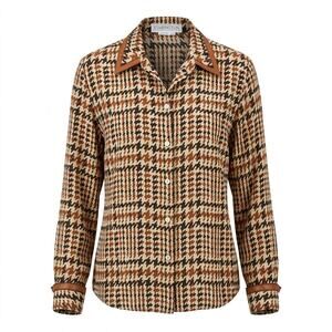 Vintage Starington 100% Silk  Houndstooth Button Up Blouse Women Size 12